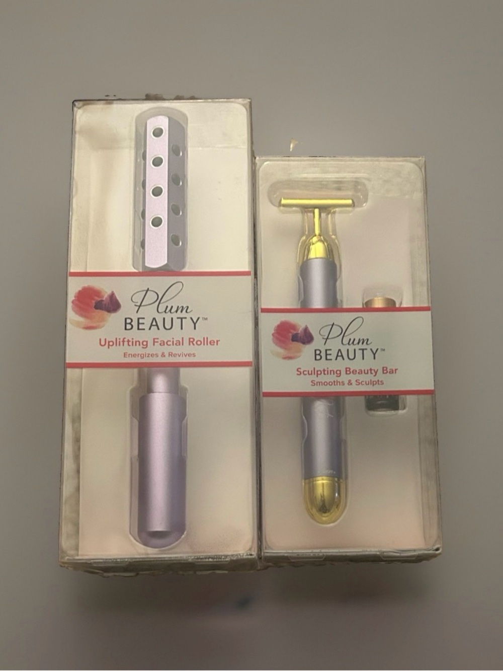 Plum Beauty Face Neck Rolling Massager Roller & Sculpting Beauty Bar Purple Gold